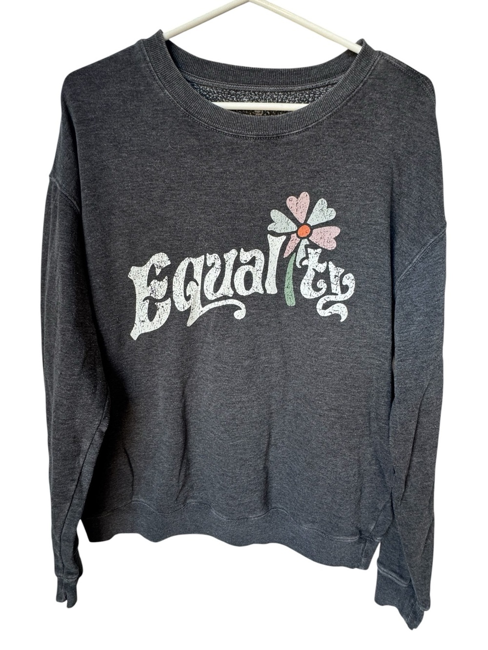 Equality Graphic Sweatshirt Charcoal with Pastel Flower Women’s L
